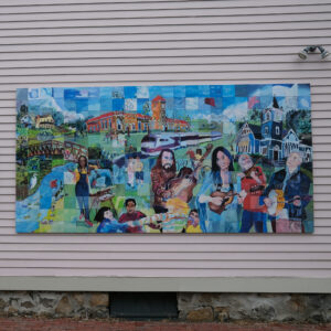 Mural of multiple people and cultural things happening in West Concord