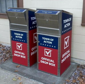 Ballot boxes at Acton Town Hall.