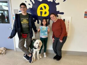 Oliver Klein and service dog Quimby, actor Juliana Sena and actor Maddie Freeman (Tin Man)