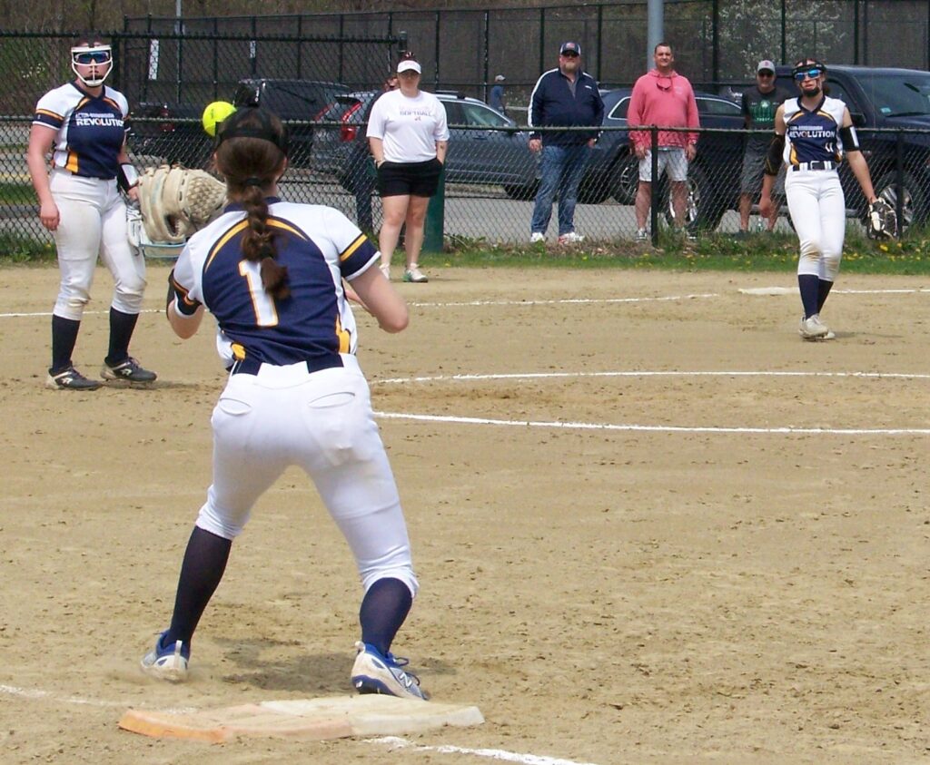 A ball comes in from one player to another.