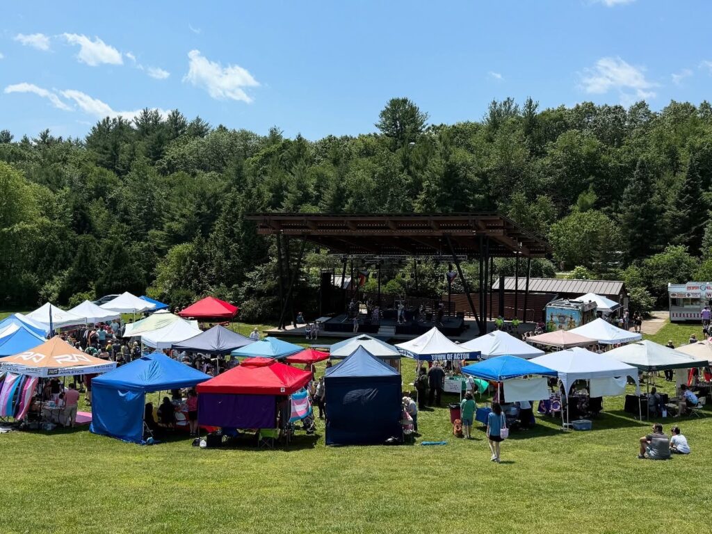 A bunch of tents in many colors encircle the NARA park stage.