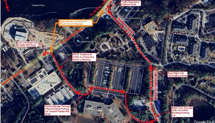 A map showing the detour route while Rt 62 is closed for two work days.