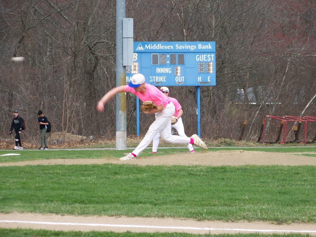 A player has just release the ball in a full body throw.