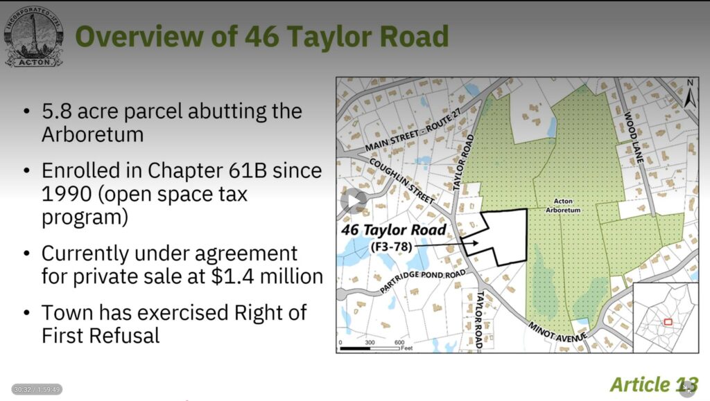 A map that shows the 46 Taylor Road property fitting nicely into the current arboretum area, and including new Taylor Road frontage.