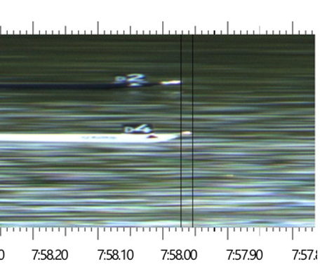 A photo of two prows -- you can seee the .02 second difference between them.