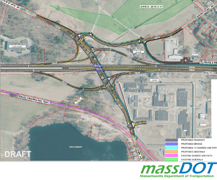 A map showing the Concord Rotary as a diamond interchange.