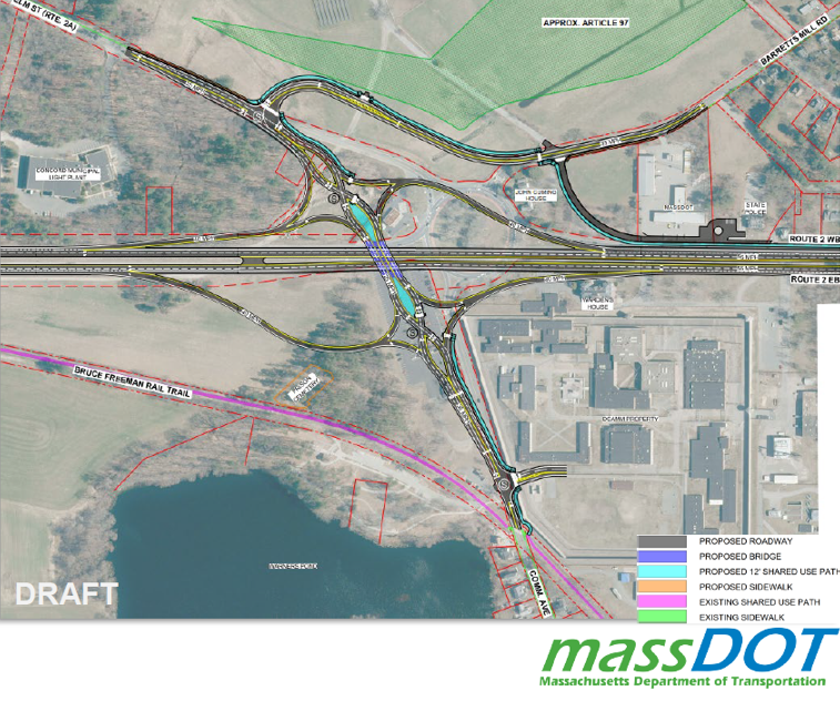 A map showing the Concord Rotary as a diverging diamond interchange. This writer doesn't quite understand how that works yet.